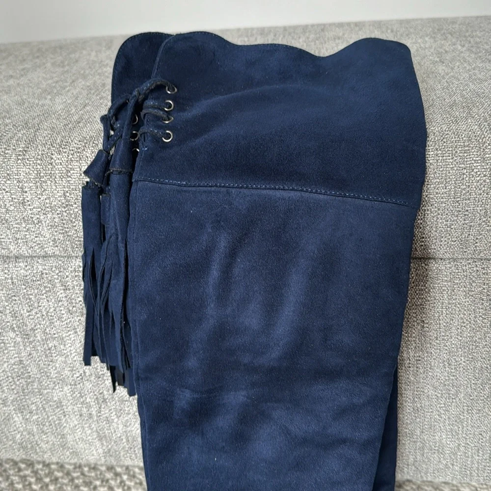 Over the knee faux suede boots with tassels